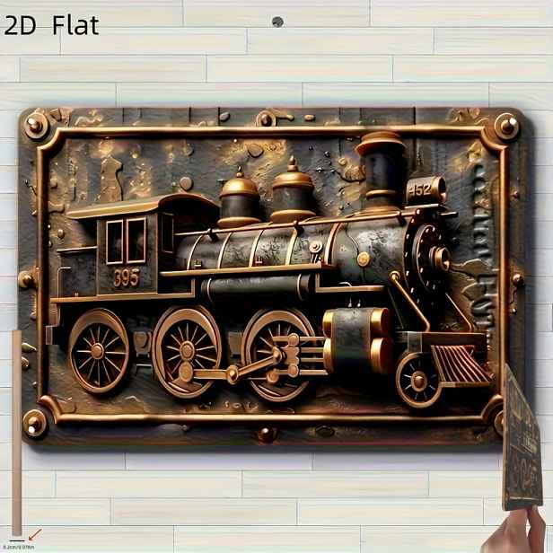 TEMU 2D plochá/ 1ks - Dřevěná cedule a plaketa s vintage parní lokomotivy - Víceúčelová, prachotěsná, vhodná pro domácnost, pokoj, statek, ložnici,