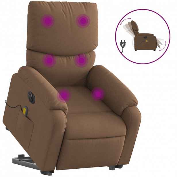 vidaXL Elektrické zvedací masážní polohovací křeslo hnědé textil