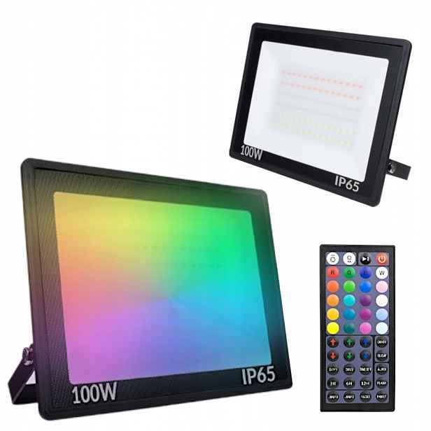 Barevný Halogenový Led Zářič Rgb 100W IP65 S Dekorativním Dálkovým Ovládáním