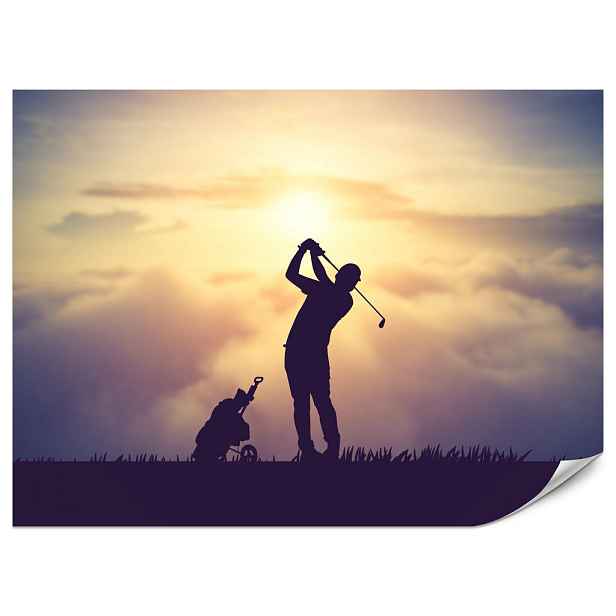 Muralo FOTOTAPETA do Pokoje pro Mládež Golfista Západ Slunce Silueta Sport 150x105