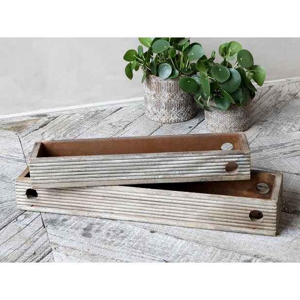 Set 2ks dřevěných dekoračních podnosů Grim - 50*12*6/ 40*9*6 cm Chic Antique