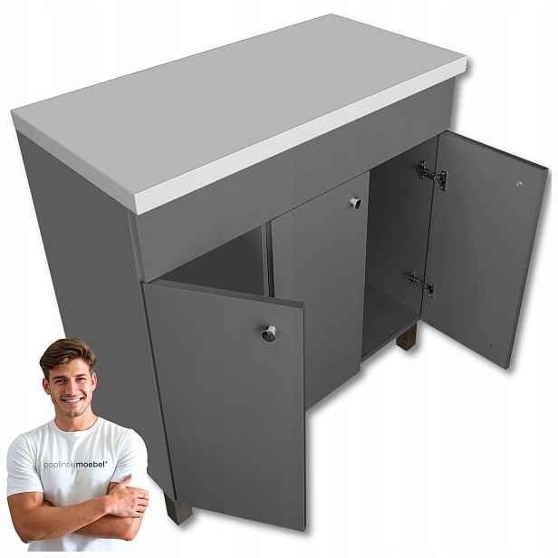 Stojící koupelnová skříňka s deskou pod umyvadlo bez přepadu Nabalatová 80 cm grafitová