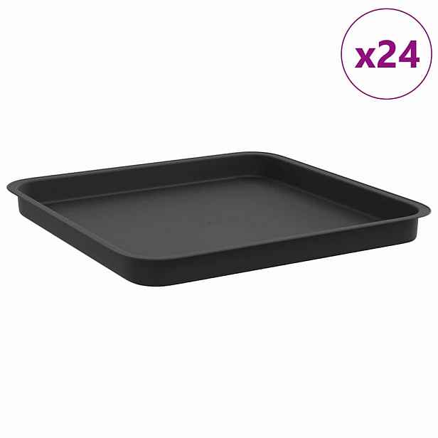 vidaXL Čtvercový květinový tác 24 ks Černá 36 x 36 x 3 cm Plast