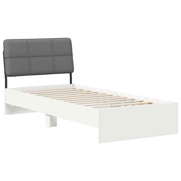vidaXL Jednolůžková postel s čelem Bílá a světlá šedá 75 x 190 cm