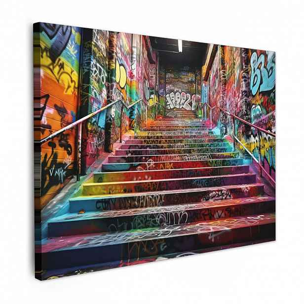 MuchoWow OBRAZ NA PLÁTNĚ Schody - Graffiti - Barvy - Umění 40x30 cm
