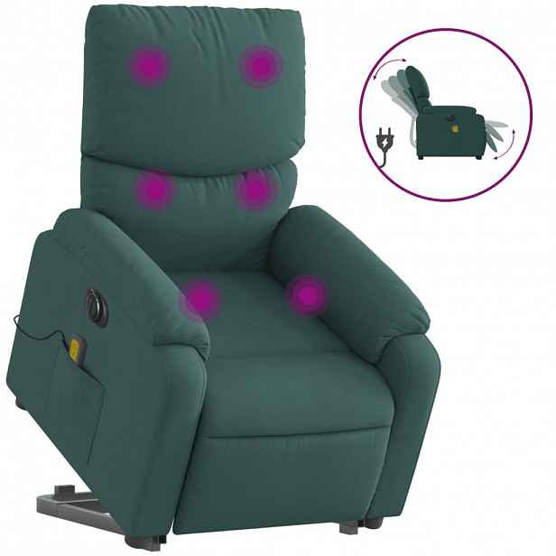 vidaXL Elektrické zvedací masážní polohovací křeslo zelené textil