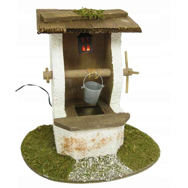 Osvětlená studna s červenou lucernou – výška 12 cm