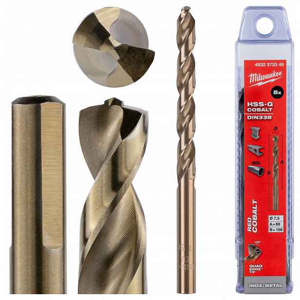 Kobaltové vrtáky do kovu 7,5 mm 5ks z nerezové oceli Milwaukee Cobalt