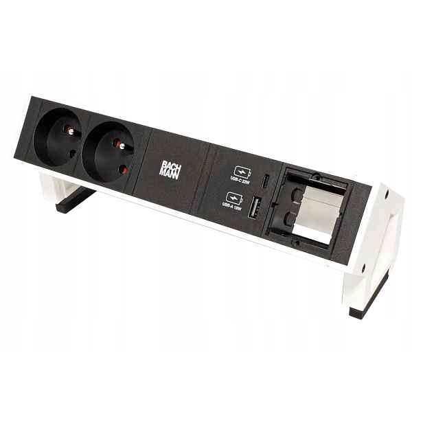 Bachmann Desk 2,2x zásuvka CZ,zdroj 22W(USB A+C),1x volné,bílý+černé moduly