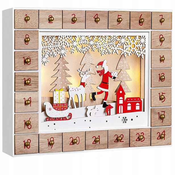 Dřevěný Adventní Kalendář Svatý Mikuláš S Led Osvětlením