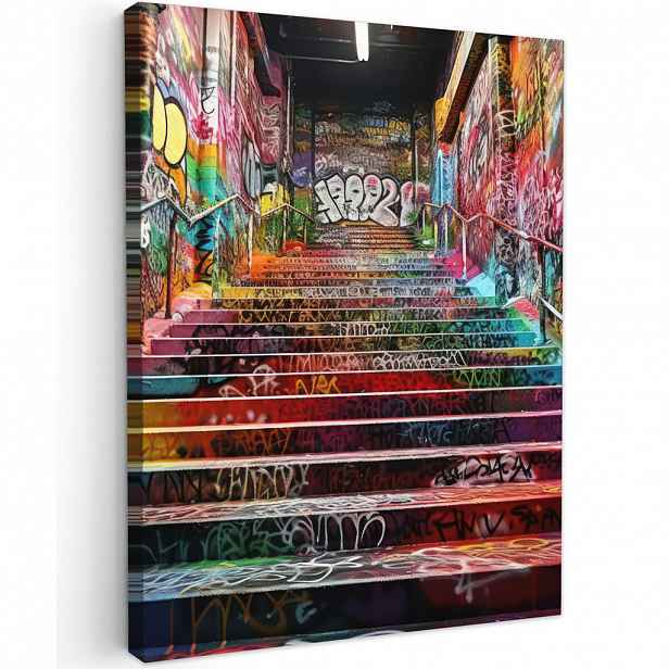 MuchoWow OBRAZ NA PLÁTNĚ Schody - Graffiti - Barvy - Umění 60x80 cm