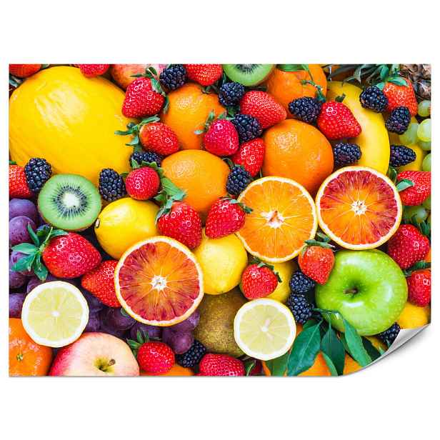 Muralo FOTOTAPETA do Kuchyně Čerstvé Ovoce Jahody Pomeranče Citrony Barevný Motiv 300x210