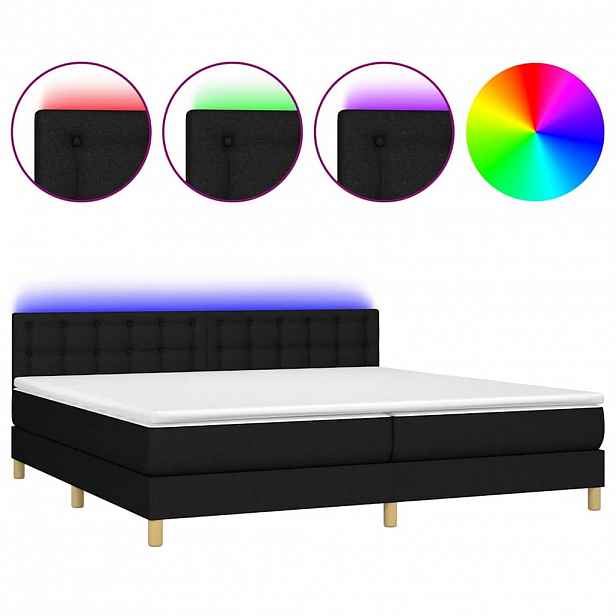 vidaXL Box spring postel s matrací a LED černá 200x200 cm textil