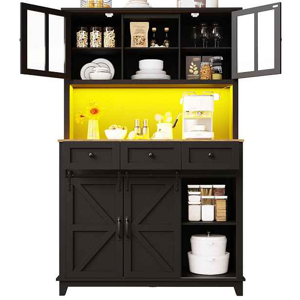 EVRYAE BUFFET s LED osvětlením prosklenou přední částí nastavitelnými policemi Černá 105/38,4/180 cm