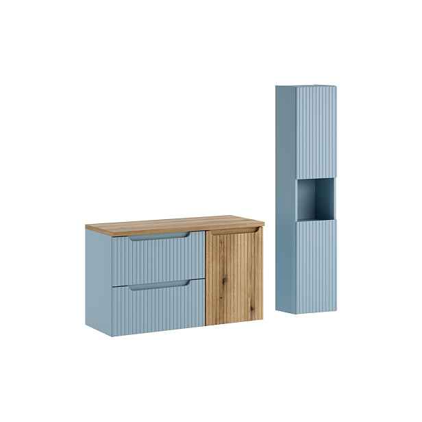 Comad Koupelnová sestava Nova Denim s deskou a košem na prádlo 100 cm modrá/dub coast evoke