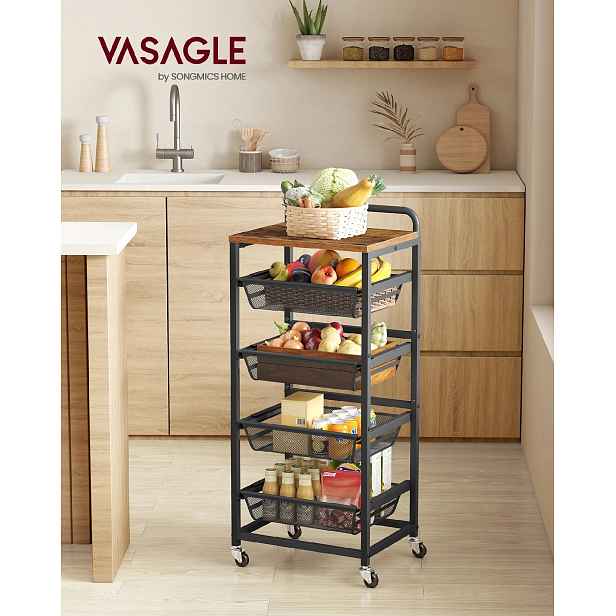 Servírovací pětipatrový vozík s výsuvnými košíky 40 x 95 x 32 cm černá