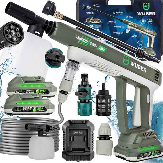 Zahradní Akumulátorová Tlaková Myčka 24 Bar 300 L/h 20 V 1 x 2AH Wuber