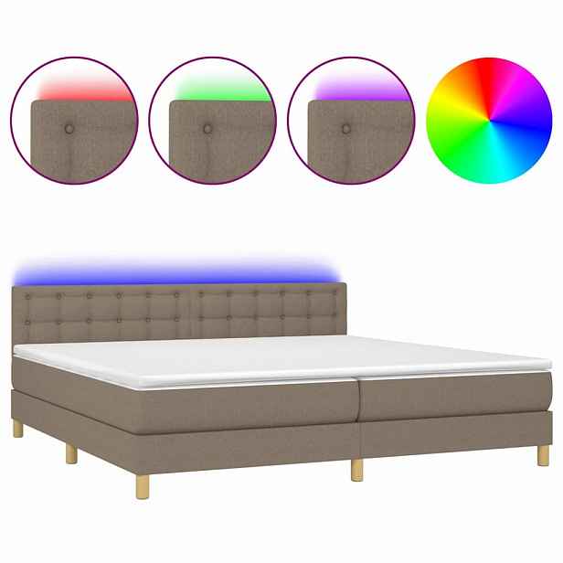 vidaXL Box spring postel s matrací a LED taupe 200x200 cm textil