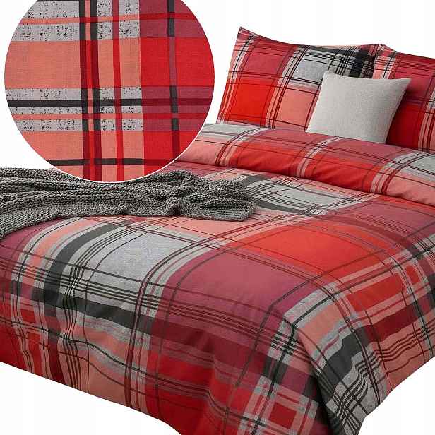 Povlečení bavlněné 220x200 Mřížka červená šedá 71512/1 Cottonlove
