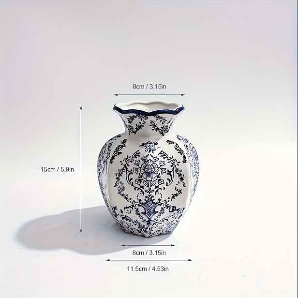 TEMU Nová čínská vintage keramická váza, sběratelská modrobílá porcelánová váza s ručně malovanými evropskými vzory, kombinující čínskou a západní