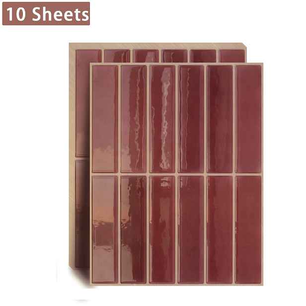TEMU 1/10 ks SHINYHOME Samolepicí Vínové Lesklé Obklady, Samolepicí Dlaždice na Zeď do Kuchyně a Koupelny, Voděodolné, Olejuvzdorné, Snadno