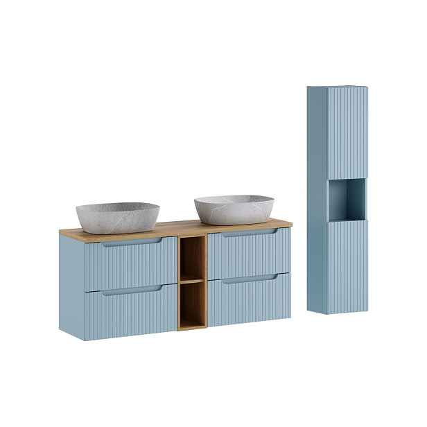 Comad Koupelnová sestava Nova Denim s deskou, skříňkami a umyvadly 140 cm modrá/dub coast evoke