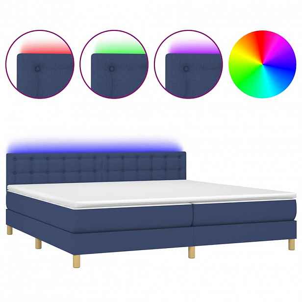 vidaXL Box spring postel s matrací a LED modrá 200x200 cm textil