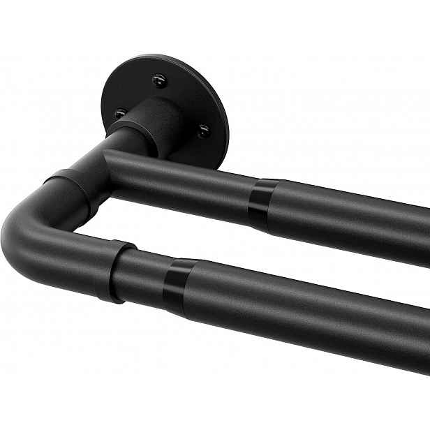 Dvojitá Garnýž loft industriální černý nastavitelný 74-127 cm silný kovový