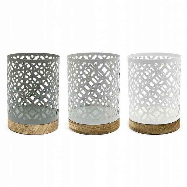 Kovový Svícen 17x10cm Ažurový 3ks Bílý Šedý Hnědý Loft Lampion