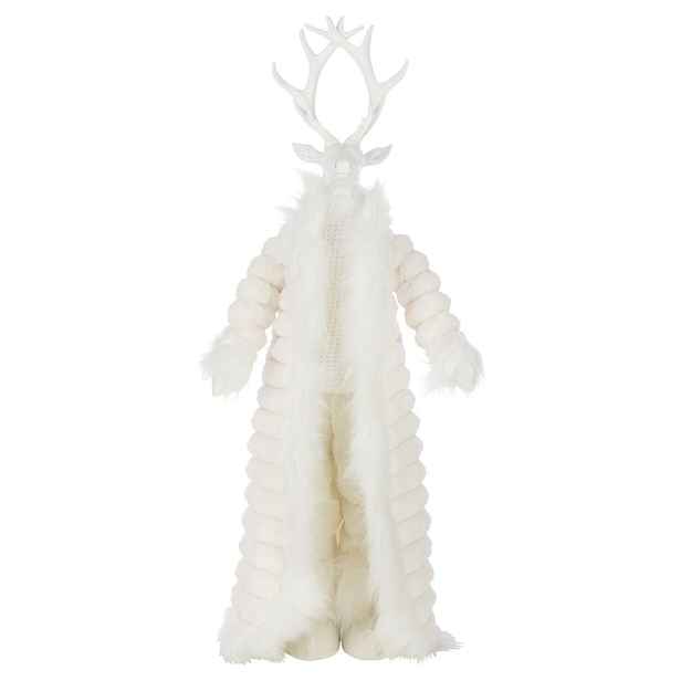 Bílá dekorace stojící jelen v kožíšku Deer - 32*21*92 cm J-Line by Jolipa