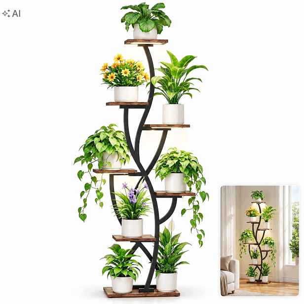 Elegantní držák na květináč stojící kovový Led 7 úrovní Loft na květiny 147 cm