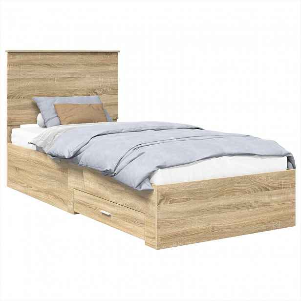 vidaXL Rám postele se zásuvkou Sonoma dub 90 x 190 cm Kompozitní dřevo