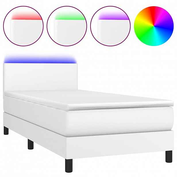vidaXL Box spring postel s matrací a LED bílá 80 x 200 cm umělá kůže