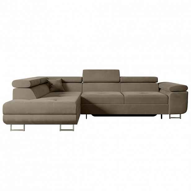 ALTDECOR ROHOVÁ SEDACÍ SOUPRAVA s funkcí lůžka a úložným prostorem GUSA-L 272x202x107 cm hnědá velur
