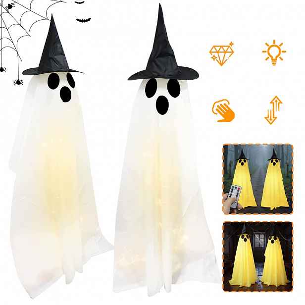 Bílé pavučinové osvětlení s 8 režimy a funkcí časovače 6 hodin na Halloween