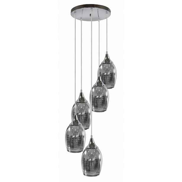 Kaskádový lustr, chrom, skleněné stínítka do obývacího pokoje, jídelna, 5 bodů Candellux