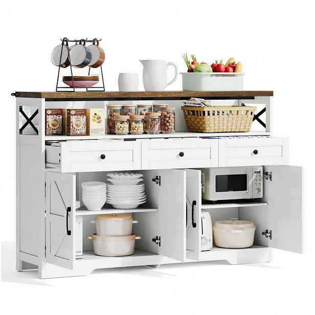 OKWISH BUFFETOVÁ skříň 140/35/95 cm hnědá a bílá z MDF s 3 zásuvkami a úložným prostorem