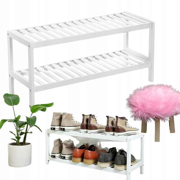 Organizér na boty bambus 70 cm 2 police, bílý regál