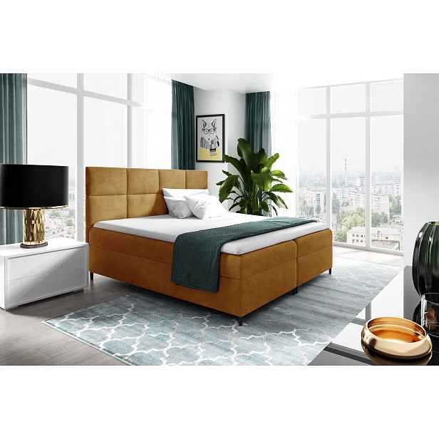 Postel boxspring s úložným prostorem BRIGITA - 180x200, žlutá + topper ZDARMA