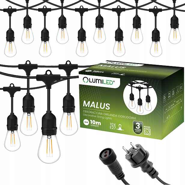 Venkovní zahradní girlanda, řetěz se žárovkami Led, 10 m, 10x E27 2W Premium