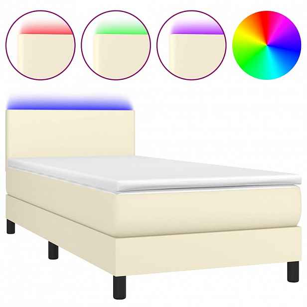 vidaXL Box spring postel s matrací a LED krémová 80x200 cm umělá kůže