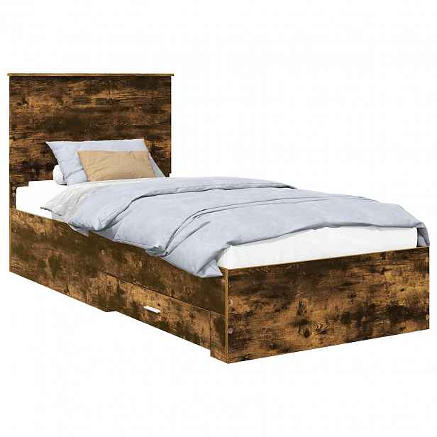 vidaXL Rám postele s čelo Kouřový dub 90 x 190 cm Kompozitní dřevo