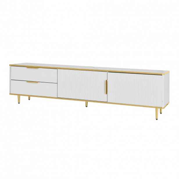 OKWISH TV stolek 170/37/45 cm bílý a zlatý z MDF a dřevotřísky s úložným prostorem