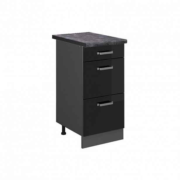 Vicco SPODNÍ SKŘÍŇKA KUCHYŇSKÉ LINKY R-Line Černý vysoký lesk 40 cm se zásuvkami, PD Antracit