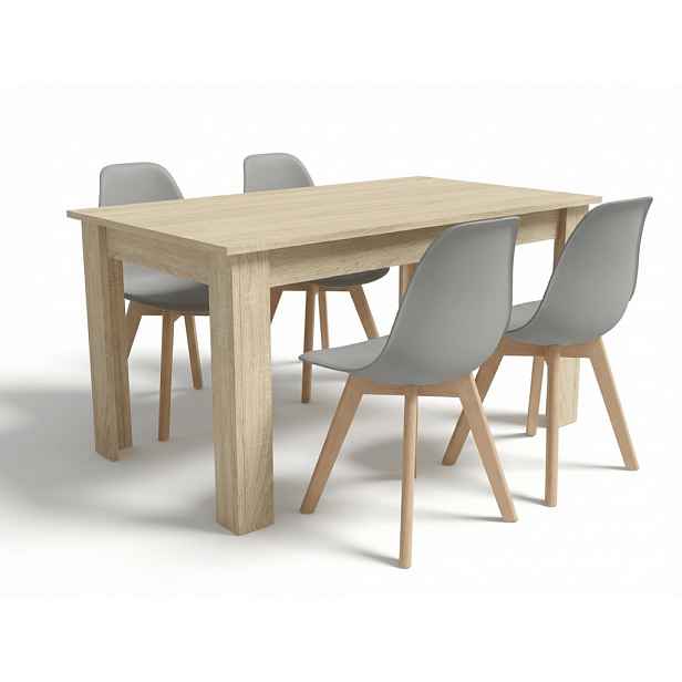 Jídelní set 1 + 4, stůl UMEKO 120x80 cm dub sonoma + šedá židle KITO