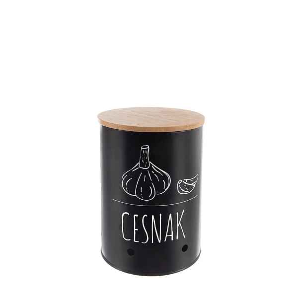 Orion Dóza na česnek, plech/bambus pr. 11 cm, BLACK SK