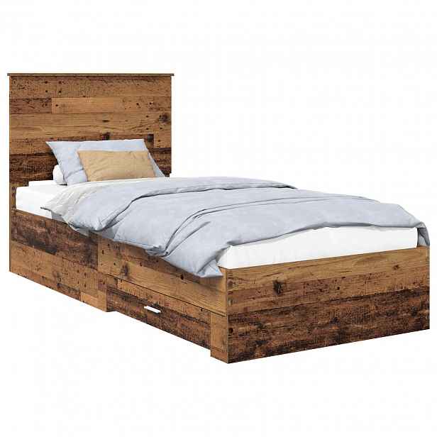 vidaXL Rám postele s čelo Staré dřevo 90 x 190 cm Kompozitní dřevo