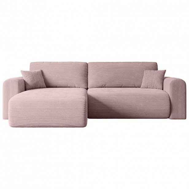 ALTDECOR ROHOVÁ SEDACÍ SOUPRAVA s funkcí lůžka a úložným prostorem ORRO-L – 272 x 145 x 83 cm, růžový manšestr