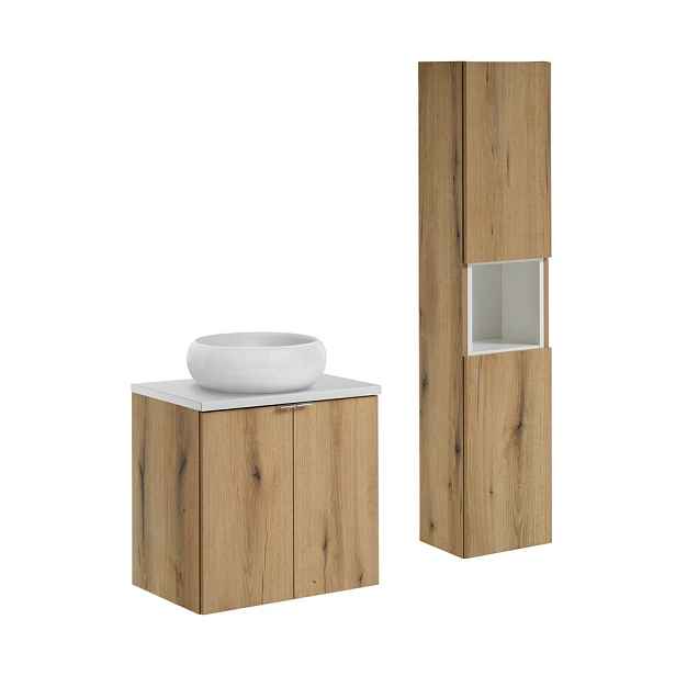 Comad Koupelnová sestava Nova Oak II s deskou, umyvadlem a skříňkami 60 cm dub evoke/bílá