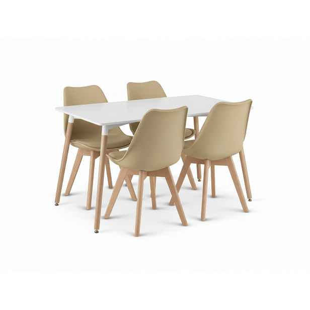 Jídelní set 1 + 4, bílý stůl ADRIA 120x80 cm + béžová židle BALI MARK s bukovými nohami
